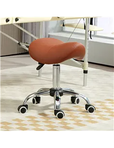 HOMCOM Saddle Stool, Height Adjustable Salon Chair for Massage Spa, Faux Leather, Brown 2