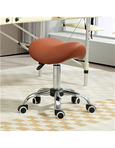 HOMCOM Saddle Stool, Height Adjustable Salon Chair for Massage Spa, Faux Leather, Brown