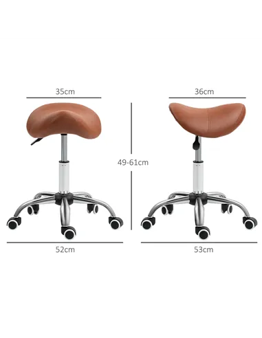 HOMCOM Saddle Stool, Height Adjustable Salon Chair for Massage Spa, Faux Leather, Brown