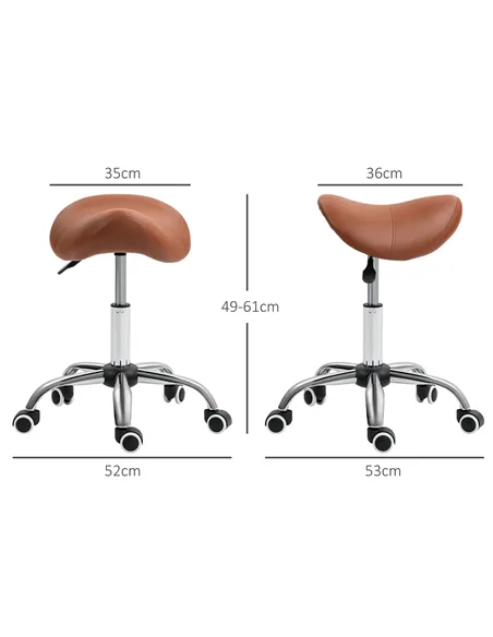 HOMCOM Saddle Stool, Height Adjustable Salon Chair for Massage Spa, Faux Leather, Brown
