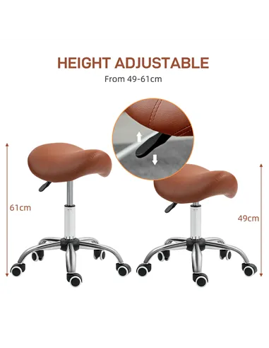 HOMCOM Saddle Stool, Height Adjustable Salon Chair for Massage Spa, Faux Leather, Brown