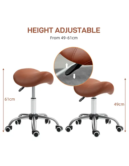 HOMCOM Saddle Stool, Height Adjustable Salon Chair for Massage Spa, Faux Leather, Brown