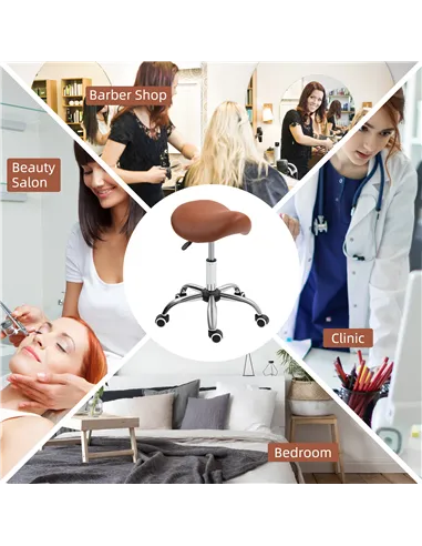 HOMCOM Saddle Stool, Height Adjustable Salon Chair for Massage Spa, Faux Leather, Brown