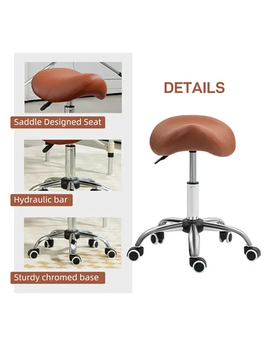HOMCOM Saddle Stool, Height Adjustable Salon Chair for Massage Spa, Faux Leather, Brown