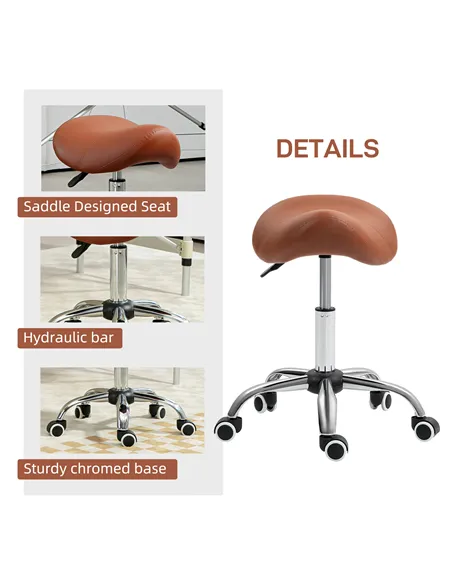 HOMCOM Saddle Stool, Height Adjustable Salon Chair for Massage Spa, Faux Leather, Brown