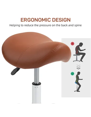 HOMCOM Saddle Stool, Height Adjustable Salon Chair for Massage Spa, Faux Leather, Brown