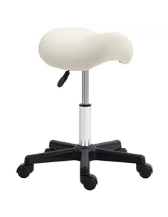 HOMCOM Saddle Stool, PU Leather Adjustable Rolling Salon Chair with Steel Frame for Massage, Spa, Beauty and Tattoo, White