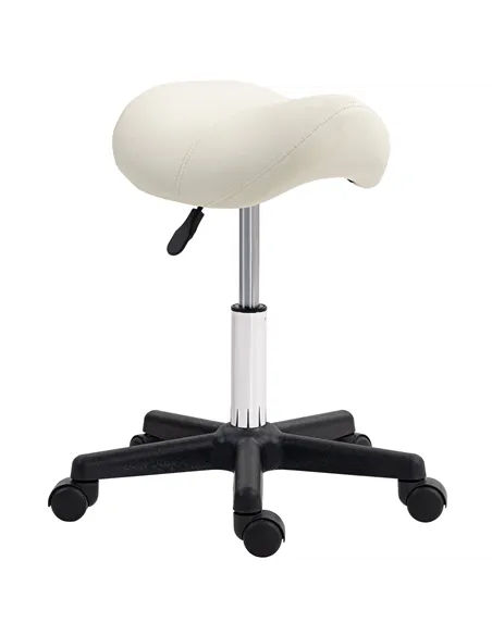 HOMCOM Saddle Stool, PU Leather Adjustable Rolling Salon Chair with Steel Frame for Massage, Spa, Beauty and Tattoo, White