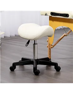 HOMCOM Saddle Stool, PU Leather Adjustable Rolling Salon Chair with Steel Frame for Massage, Spa, Beauty and Tattoo, White 2