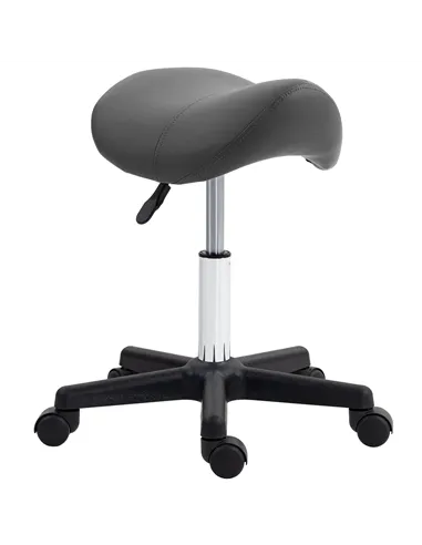 HOMCOM Saddle Stool, PU Leather Adjustable Rolling Salon Chair with Steel Frame for Massage, Spa, Beauty and Tattoo, Grey