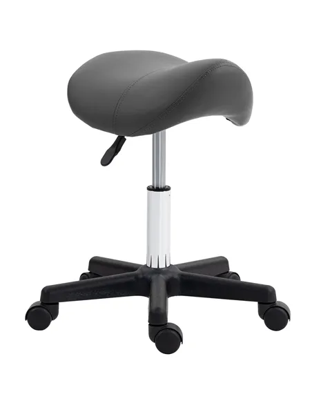 HOMCOM Saddle Stool, PU Leather Adjustable Rolling Salon Chair with Steel Frame for Massage, Spa, Beauty and Tattoo, Grey