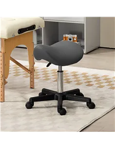 HOMCOM Saddle Stool, PU Leather Adjustable Rolling Salon Chair with Steel Frame for Massage, Spa, Beauty and Tattoo, Grey 2
