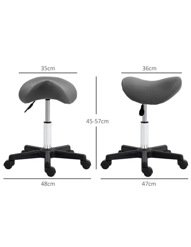 HOMCOM Saddle Stool, PU Leather Adjustable Rolling Salon Chair with Steel Frame for Massage, Spa, Beauty and Tattoo, Grey
