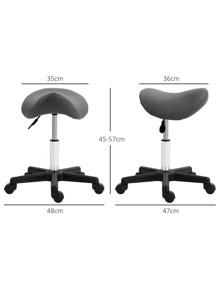 HOMCOM Saddle Stool, PU Leather Adjustable Rolling Salon Chair with Steel Frame for Massage, Spa, Beauty and Tattoo, Grey