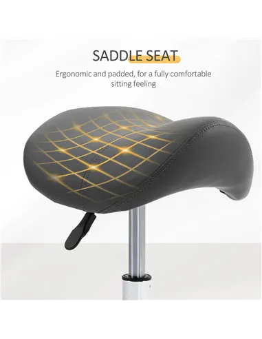 HOMCOM Saddle Stool, PU Leather Adjustable Rolling Salon Chair with Steel Frame for Massage, Spa, Beauty and Tattoo, Grey