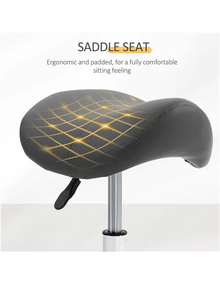 HOMCOM Saddle Stool, PU Leather Adjustable Rolling Salon Chair with Steel Frame for Massage, Spa, Beauty and Tattoo, Grey