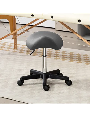 HOMCOM Saddle Stool, PU Leather Adjustable Rolling Salon Chair with Steel Frame for Massage, Spa, Beauty and Tattoo, Grey