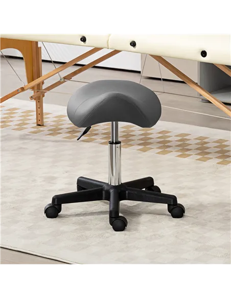 HOMCOM Saddle Stool, PU Leather Adjustable Rolling Salon Chair with Steel Frame for Massage, Spa, Beauty and Tattoo, Grey