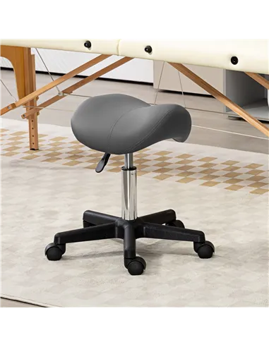 HOMCOM Saddle Stool, PU Leather Adjustable Rolling Salon Chair with Steel Frame for Massage, Spa, Beauty and Tattoo, Grey