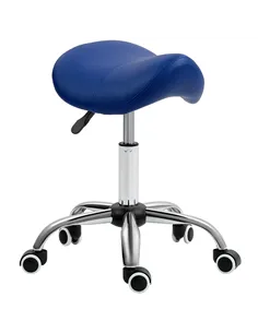 HOMCOM Saddle Stool, Height Adjustable Salon Chair for Massage Spa, Faux Leather, Dark Blue