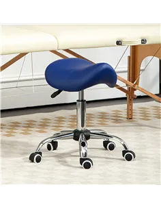 HOMCOM Saddle Stool, Height Adjustable Salon Chair for Massage Spa, Faux Leather, Dark Blue 2