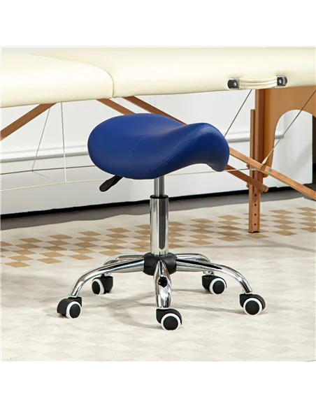 HOMCOM Saddle Stool, Height Adjustable Salon Chair for Massage Spa, Faux Leather, Dark Blue
