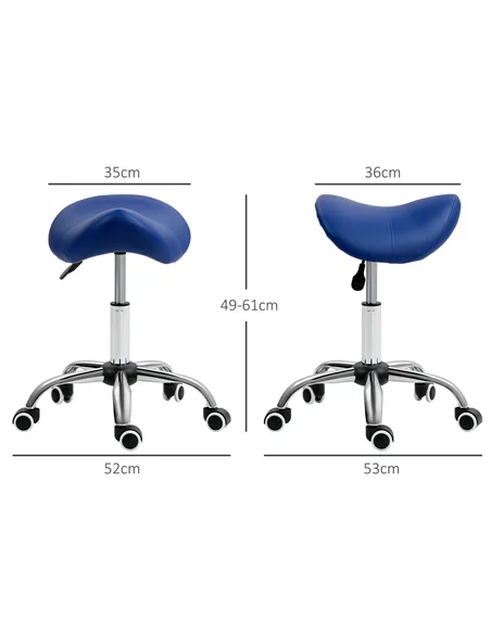 HOMCOM Saddle Stool, Height Adjustable Salon Chair for Massage Spa, Faux Leather, Dark Blue