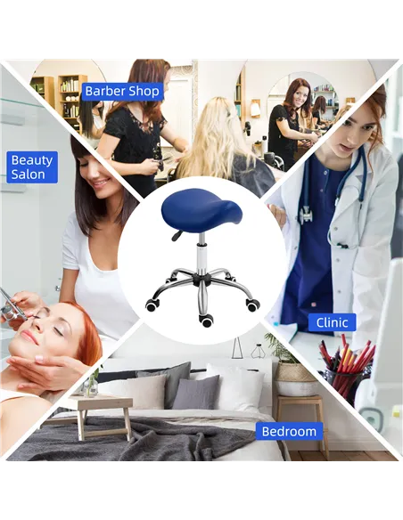 HOMCOM Saddle Stool, Height Adjustable Salon Chair for Massage Spa, Faux Leather, Dark Blue