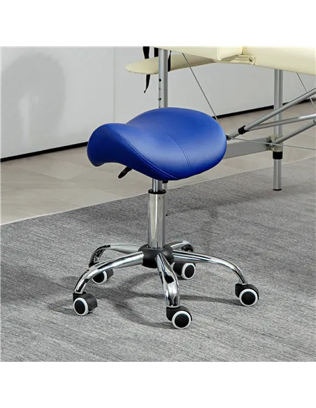HOMCOM Saddle Stool, Height Adjustable Salon Chair for Massage Spa, Faux Leather, Dark Blue