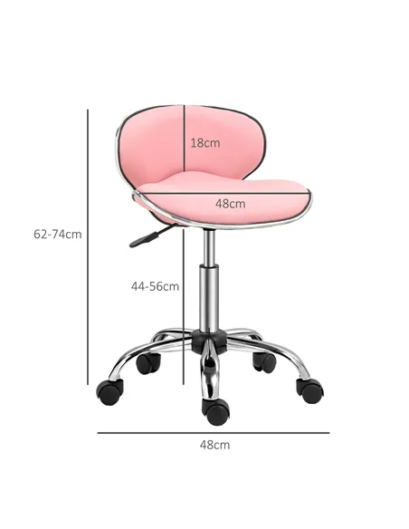 HOMCOM Adjustable Rolling Swivel Beauty Salon Chair, Stool for Spa, Pink