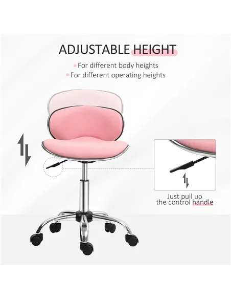 HOMCOM Adjustable Rolling Swivel Beauty Salon Chair, Stool for Spa, Pink