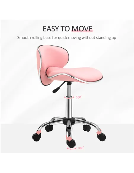 HOMCOM Adjustable Rolling Swivel Beauty Salon Chair, Stool for Spa, Pink