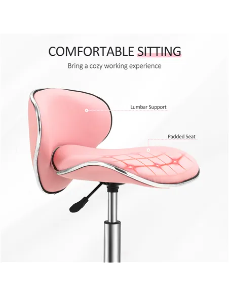 HOMCOM Adjustable Rolling Swivel Beauty Salon Chair, Stool for Spa, Pink