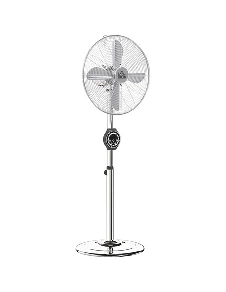 HOMCOM 16" Metal Pedestal Fan with Oscillating, Adjustable Height - Silver Tone
