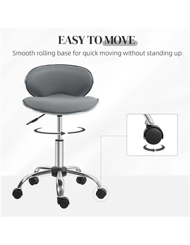 HOMCOM Adjustable Rolling Swivel Beauty Salon Chair, Stool for Spa, Grey