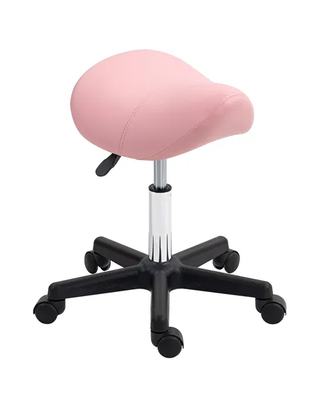 HOMCOM Saddle Stool, PU Leather Adjustable Rolling Salon Chair with Steel Frame for Massage, Spa, Beauty and Tattoo, Pink