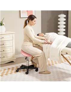 HOMCOM Saddle Stool, PU Leather Adjustable Rolling Salon Chair with Steel Frame for Massage, Spa, Beauty and Tattoo, Pink 2