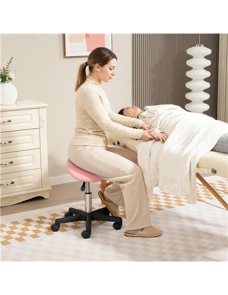 HOMCOM Saddle Stool, PU Leather Adjustable Rolling Salon Chair with Steel Frame for Massage, Spa, Beauty and Tattoo, Pink