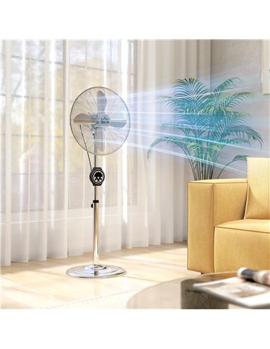 HOMCOM 16" Metal Pedestal Fan with Oscillating, Adjustable Height - Silver Tone