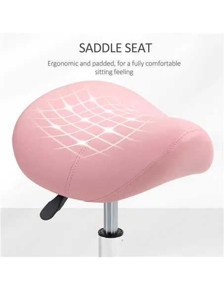 HOMCOM Saddle Stool, PU Leather Adjustable Rolling Salon Chair with Steel Frame for Massage, Spa, Beauty and Tattoo, Pink