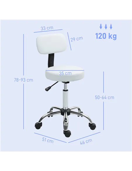 HOMCOM 360° Swivel Seat Salon Stool - White