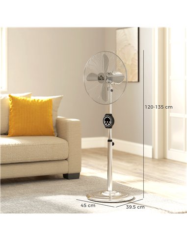 HOMCOM 16" Metal Pedestal Fan with Oscillating, Adjustable Height - Silver Tone