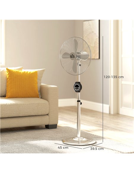 HOMCOM 16" Metal Pedestal Fan with Oscillating, Adjustable Height - Silver Tone