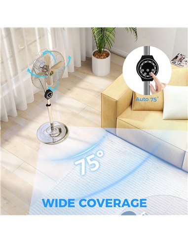 HOMCOM 16" Metal Pedestal Fan with Oscillating, Adjustable Height - Silver Tone