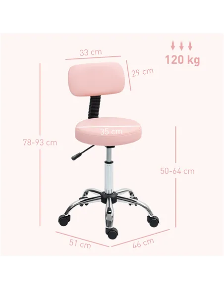 HOMCOM 360° Swivel Seat Salon Stool - Pink