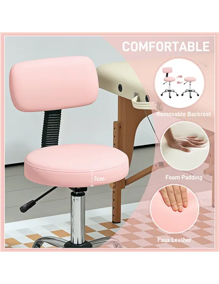 HOMCOM 360° Swivel Seat Salon Stool - Pink