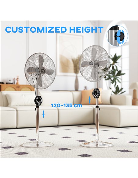 HOMCOM 16" Metal Pedestal Fan with Oscillating, Adjustable Height - Silver Tone