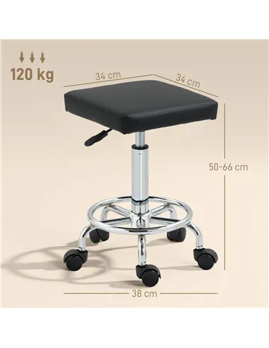 HOMCOM Faux Leather Padded Salon Stool - Black