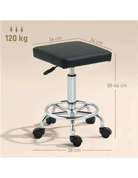 HOMCOM Faux Leather Padded Salon Stool - Black