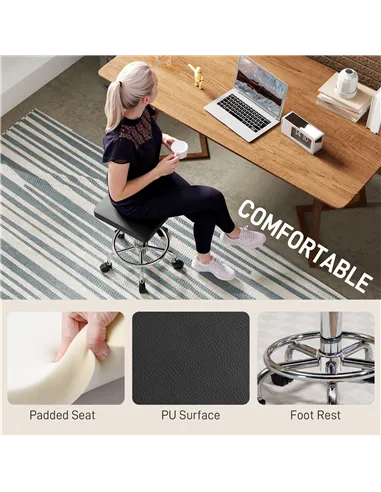 HOMCOM Faux Leather Padded Salon Stool - Black